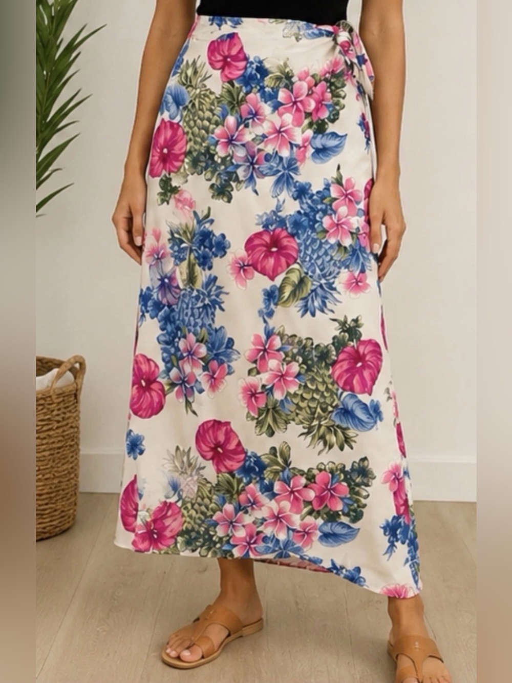 Crazy Horse Liz Claiborne Wrap Skirt Tropical Floral Hawaiian Rayon Size 8.